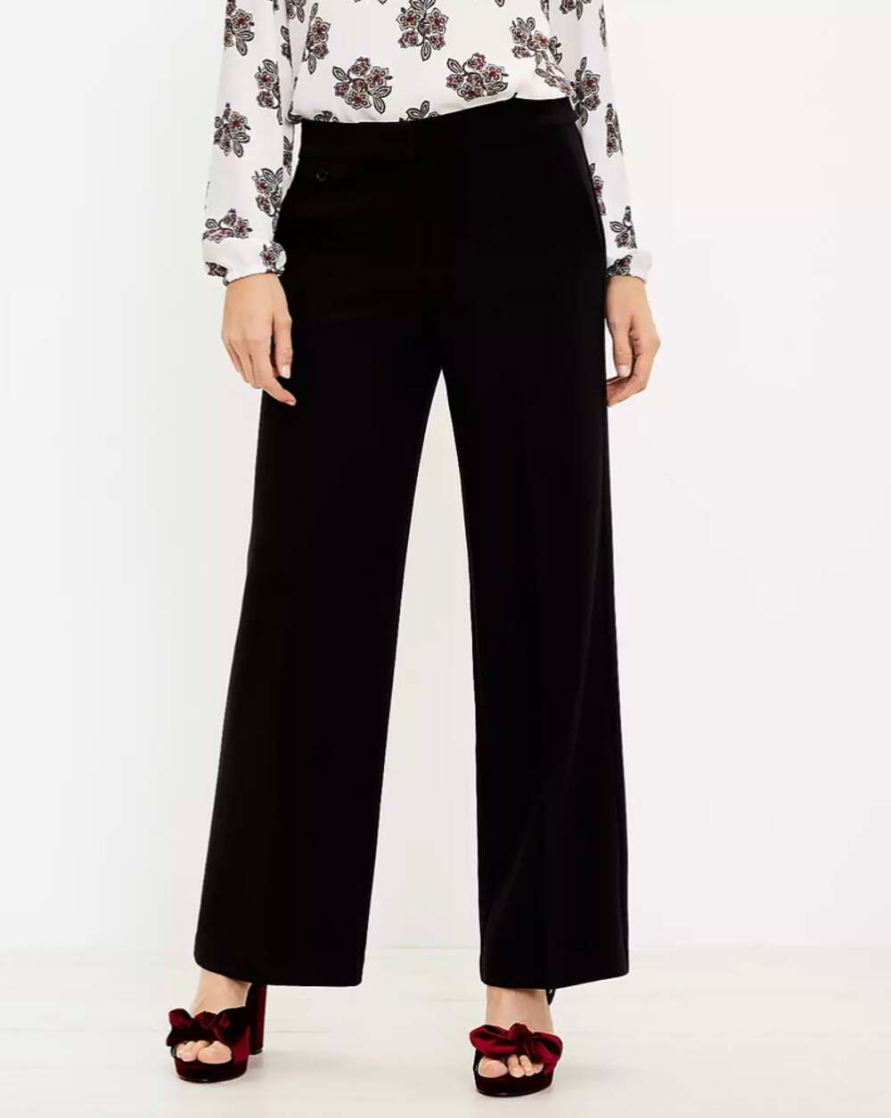 LOFT Curvy High Waisted Office Ready Wide Leg Pants Black 2